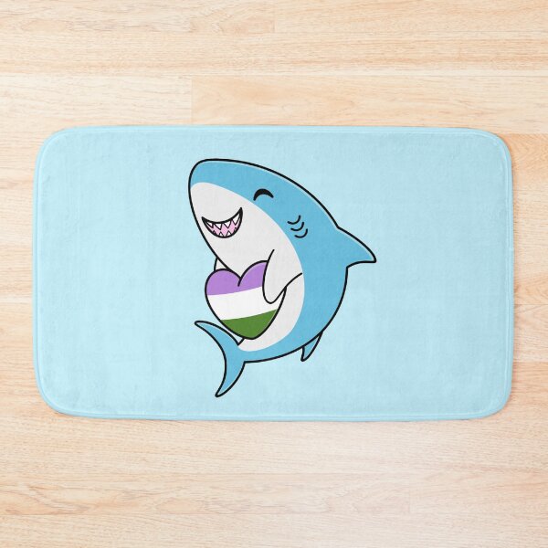 Item preview, Cute Happy Blahaj Blue Shark Holding a Genderqueer Flag Heart designed and sold by AroAxel.