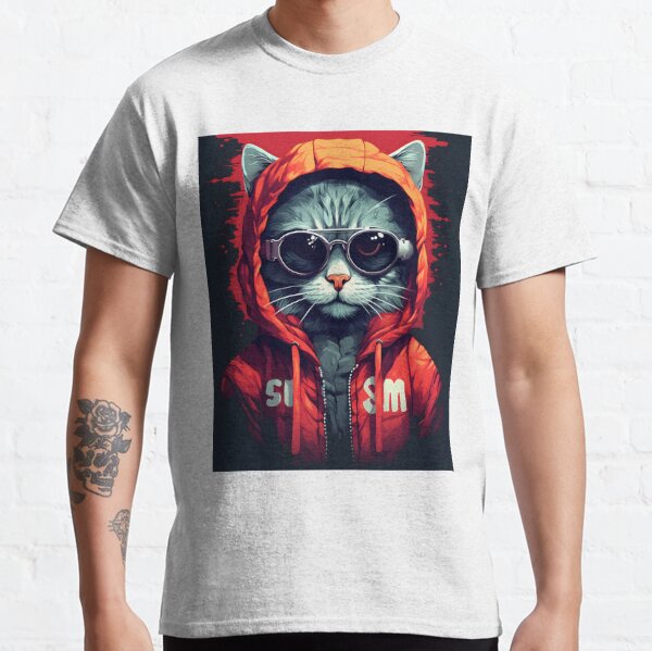 Punk Rock Men T Shirt Streetwear Hip Hop Oversized Black Cat