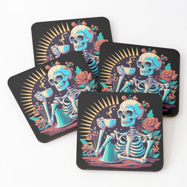 Item preview, Skeleton with coffee and roses designed and sold by PrintSoulDesign.