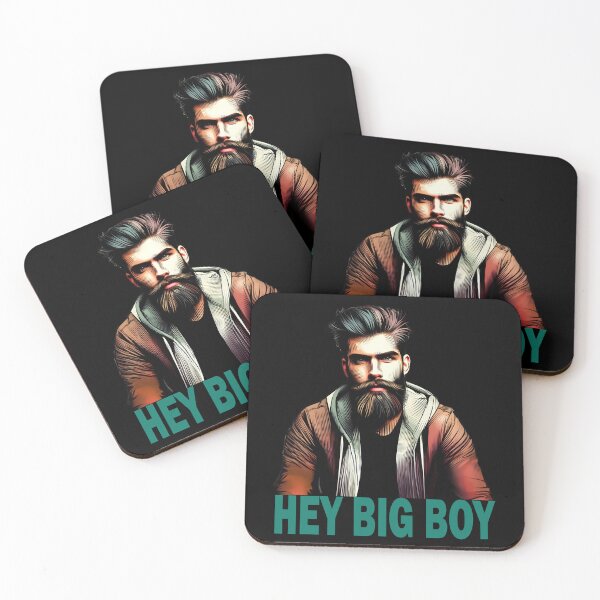 Item preview, "Hey Big Boy" Bearded Guy (Teal Font, Black Background) designed and sold by LthrDaddyBear.
