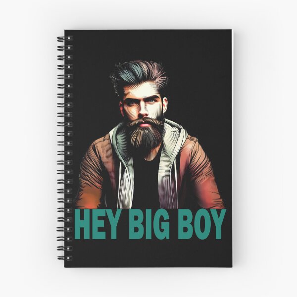 Item preview, "Hey Big Boy" Bearded Guy (Teal Font, Black Background) designed and sold by LthrDaddyBear.