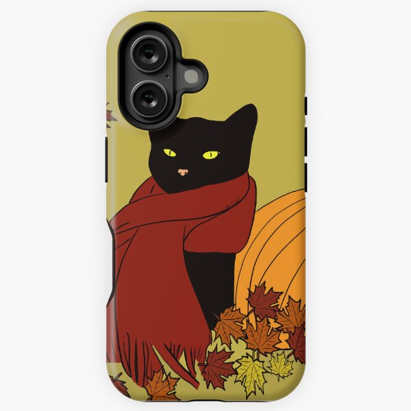 Fall Black Cat in Red Scarf With Pumpkin iPhone Tough Case