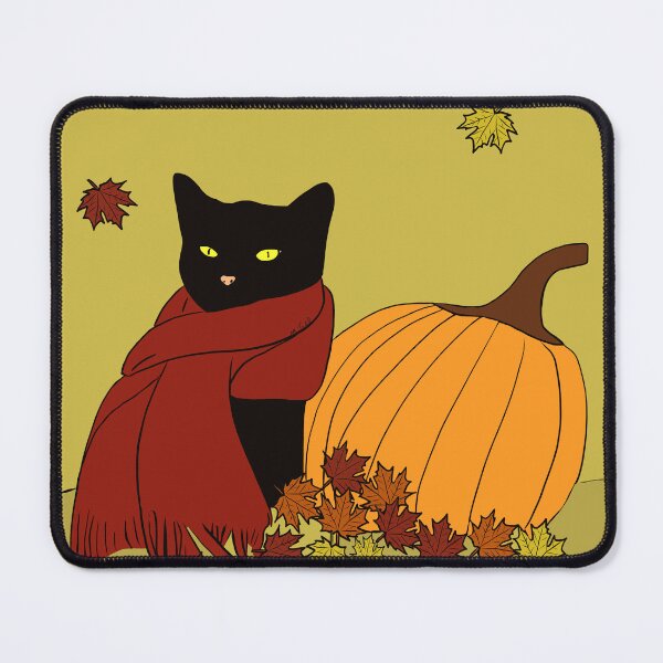Item preview, Fall Black Cat in Red Scarf With Pumpkin designed and sold by Melindatodd.