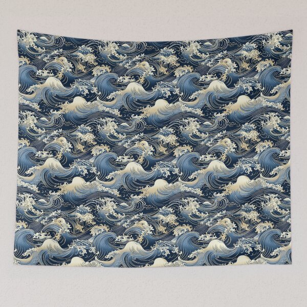 Item preview, Complex wave of Japan retro art with golden line. designed and sold by PawinaK.