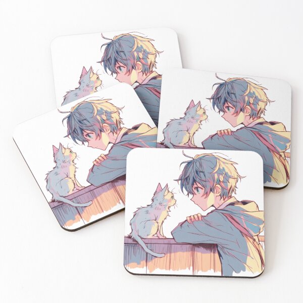 Item preview, CUTE ANIME BOY LOOKING TO A CAT designed and sold by GALAXY RACERS.