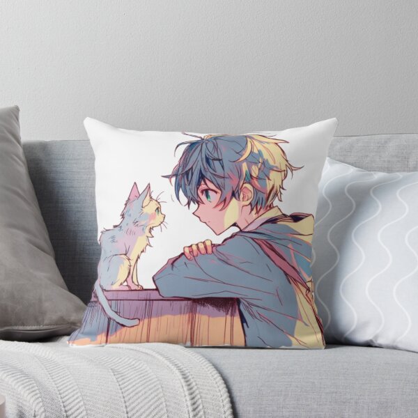Item preview, CUTE ANIME BOY LOOKING TO A CAT designed and sold by GALAXY RACERS.
