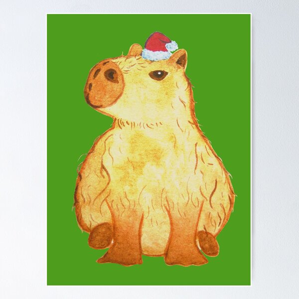 Item preview, Capy-holidays, Santa Capybara, X-mas themed watercolor painting designed and sold by Blue-Paint.
