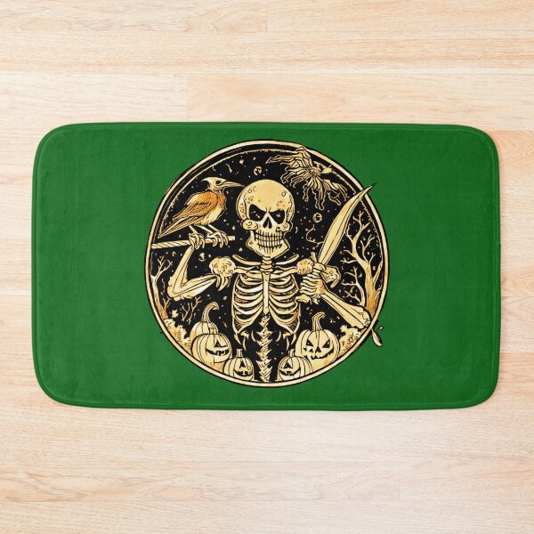 Item preview, HALLOWEEN SCARY SKELETON WITH PUMPKIN, SWORD AND RAVEN designed and sold by Delicious Design ⭐⭐⭐⭐⭐.
