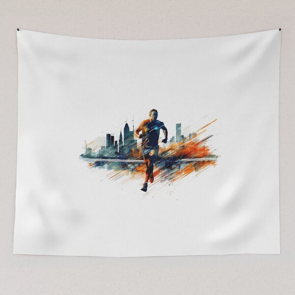 Item preview, Silhouette sprint man with city behind designed and sold by Remek-Design.