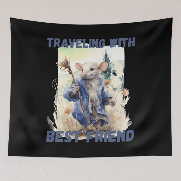 Item preview, Watercolor Rat Traveling with Best Friend Blue designed and sold by Madlen-moon.