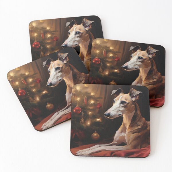 Item preview, little whippet dog waiting for Christmas at the Christmas tree designed and sold by WallyPink.