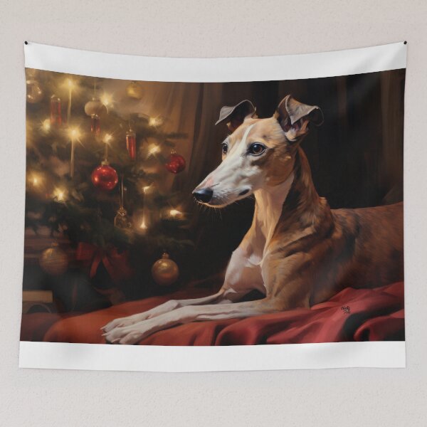Item preview, little whippet dog waiting for Christmas at the Christmas tree designed and sold by WallyPink.