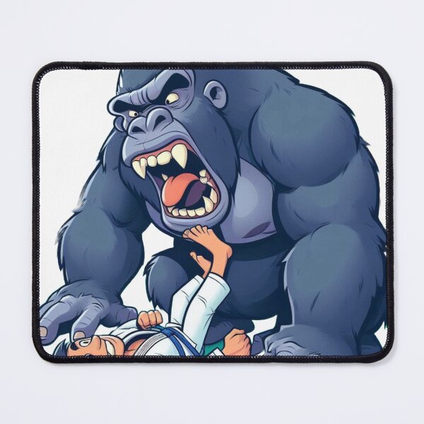 Item preview, Gorilla Fighting a BJJ man in white GI cute cartoon style designed and sold by Martial-Art-23.