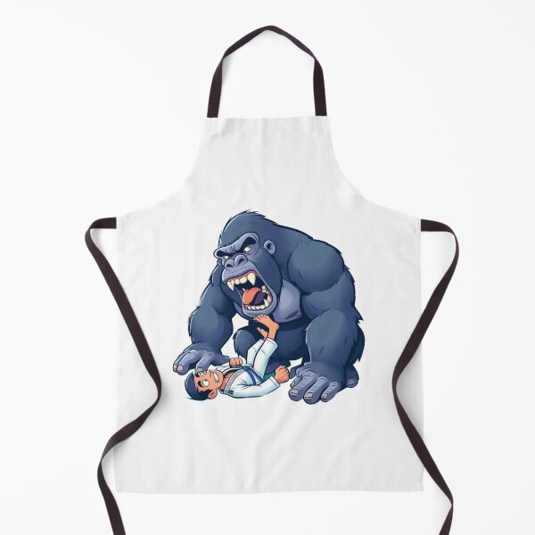 Item preview, Gorilla Fighting a BJJ man in white GI cute cartoon style designed and sold by Martial-Art-23.