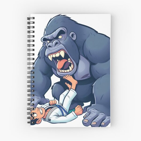 Item preview, Gorilla Fighting a BJJ man in white GI cute cartoon style designed and sold by Martial-Art-23.