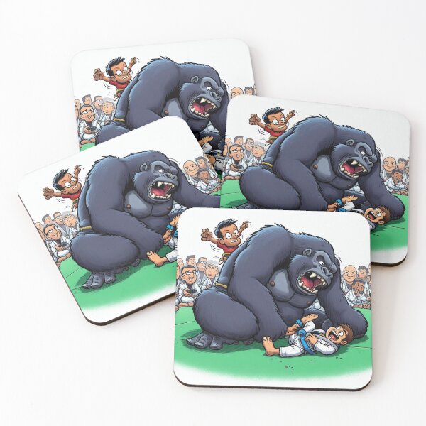 Item preview, Gorilla Fighting a BJJ kid boy in white GI funny designed and sold by Martial-Art-23.