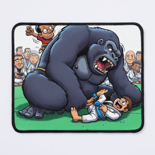 Item preview, Gorilla Fighting a BJJ kid boy in white GI funny designed and sold by Martial-Art-23.