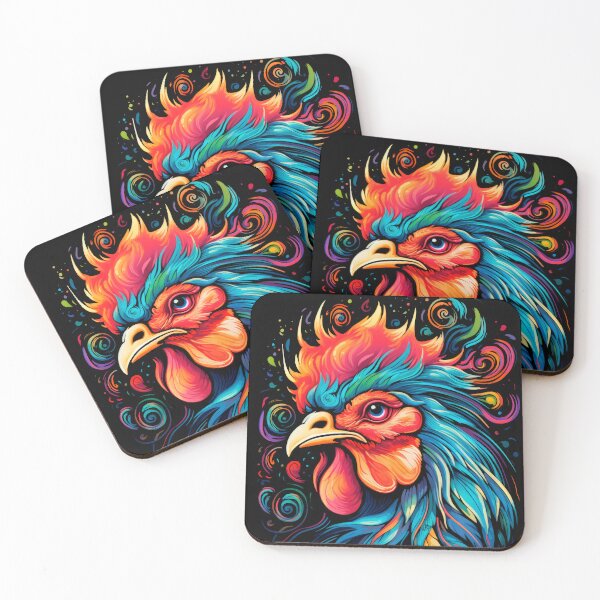 Item preview, colorful rooster in retro folklore boho style designed and sold by WallyPink.