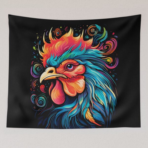 Item preview, colorful rooster in retro folklore boho style designed and sold by WallyPink.