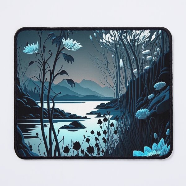 Item preview, Minimalist nature lake with flowers at night  designed and sold by artra-shop.