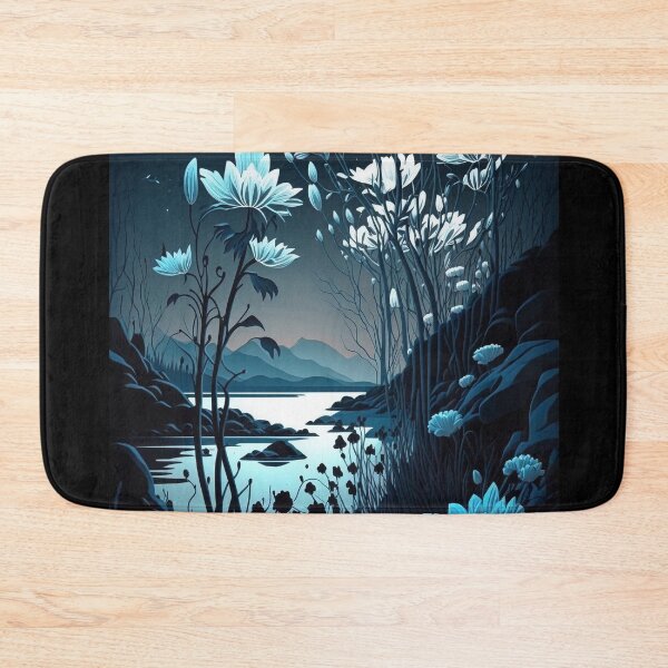 Item preview, Minimalist nature lake with flowers at night  designed and sold by artra-shop.
