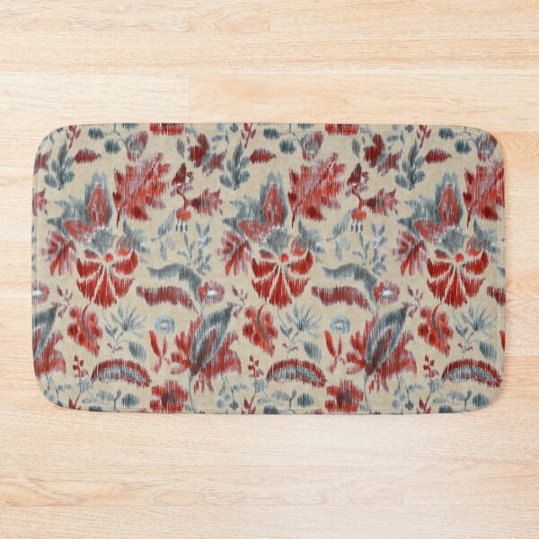 Item preview, Vintage floral ikat red gray designed and sold by Alessandro Remo Mazzoni Remotextiles.