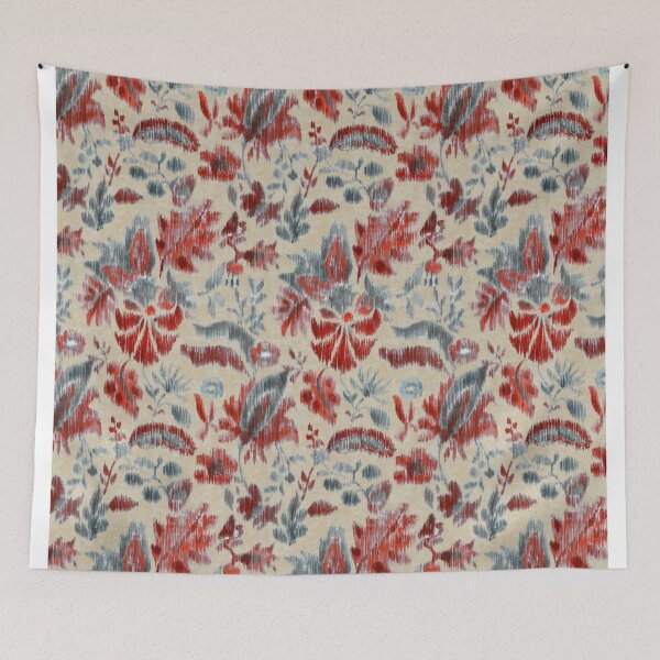 Item preview, Vintage floral ikat red gray designed and sold by Alessandro Remo Mazzoni Remotextiles.