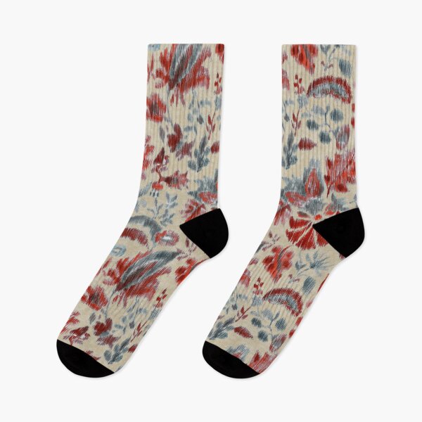 Item preview, Vintage floral ikat red gray designed and sold by Alessandro Remo Mazzoni Remotextiles.