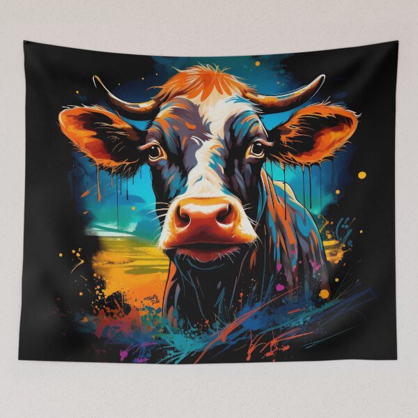 Item preview, colorful friendly cow cattle with horns designed and sold by WallyPink.