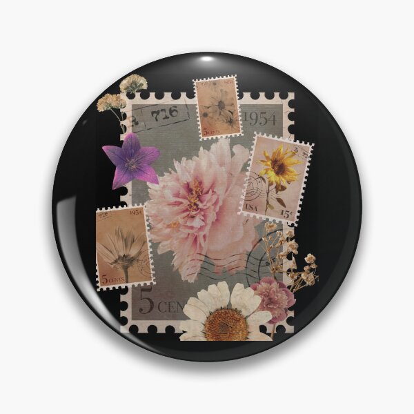 Artikelvorschau, Buntes Illustrationsdesign für Vintage-Blumenstempel entworfen und verkauft von EarthArtDesigns.