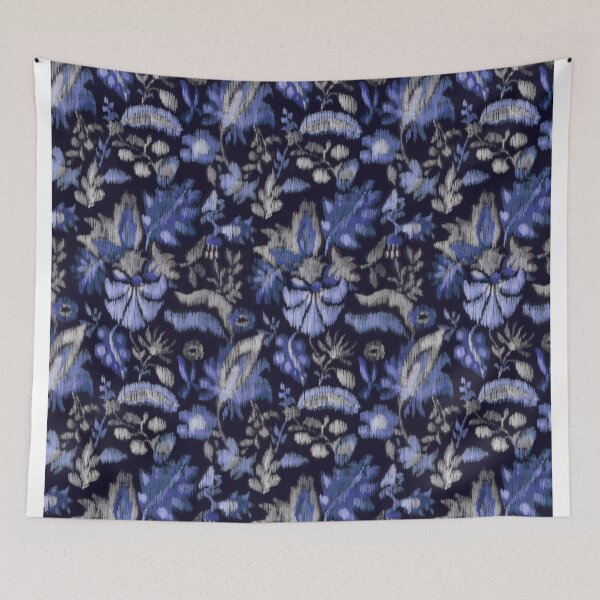 Item preview, Vintage floral ikat	blue designed and sold by Alessandro Remo Mazzoni Remotextiles.