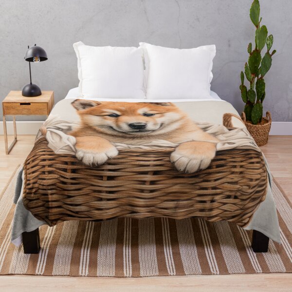 Item preview, cute Akita Inu puppy in basket, Japanese dog designed and sold by WallyPink.