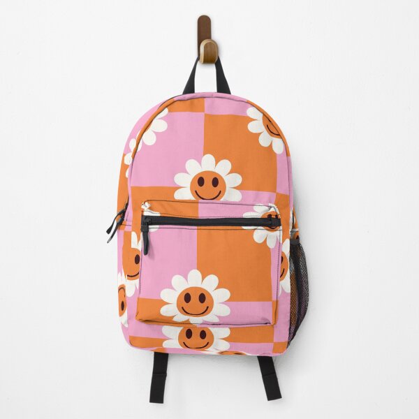 Item preview, Checkered smiling Flowers on Orange and Pink Checkerboards designed and sold by Yasminepatterns .