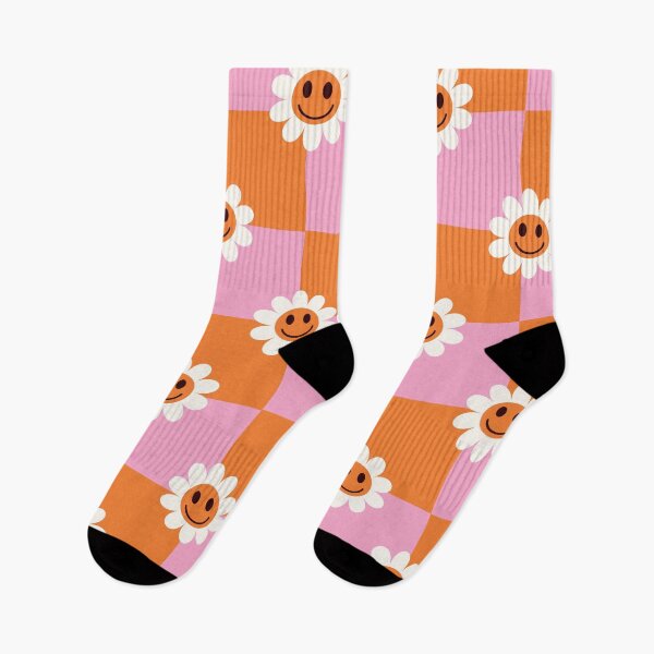 Item preview, Checkered smiling Flowers on Orange and Pink Checkerboards designed and sold by Yasminepatterns .
