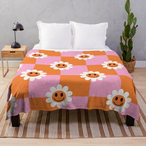 Item preview, Checkered smiling Flowers on Orange and Pink Checkerboards designed and sold by Yasminepatterns .