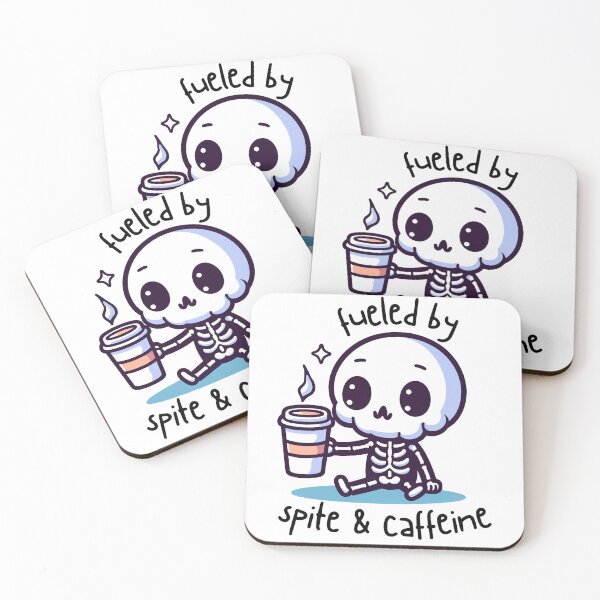 Item preview, Fueled by spite and caffeine cute kawaii skeleton designed and sold by GlobalDesigns-.