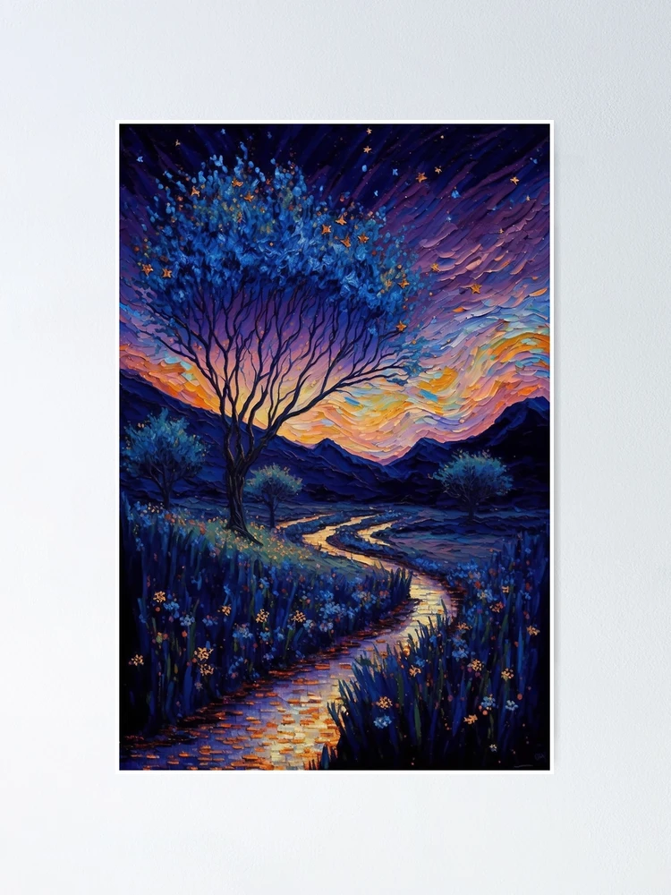 Magical Sundown landscape: digital oil painting Van Gogh style | Poster Magical Sundown landscape: digital oil painting Van Gogh style | Poster