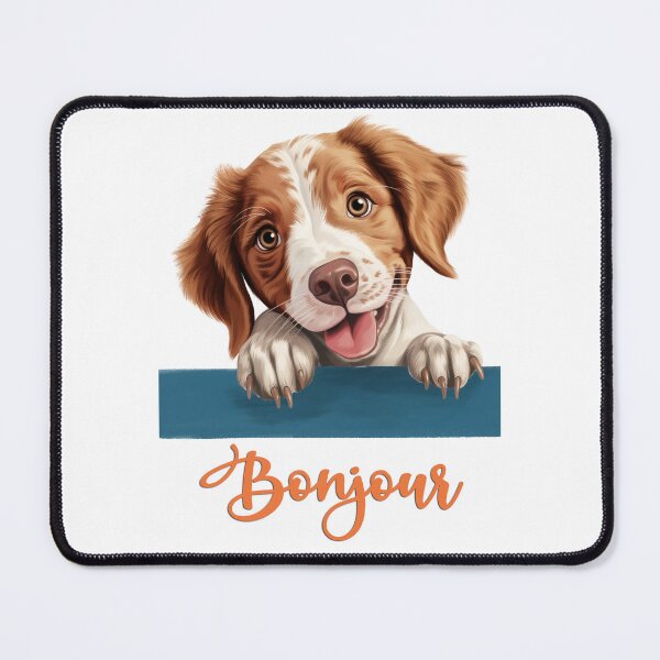 Item preview, Breton Spaniel dog (Brittany), dog head drawing for teeshirt pocket, Hello in French. designed and sold by isaweb.
