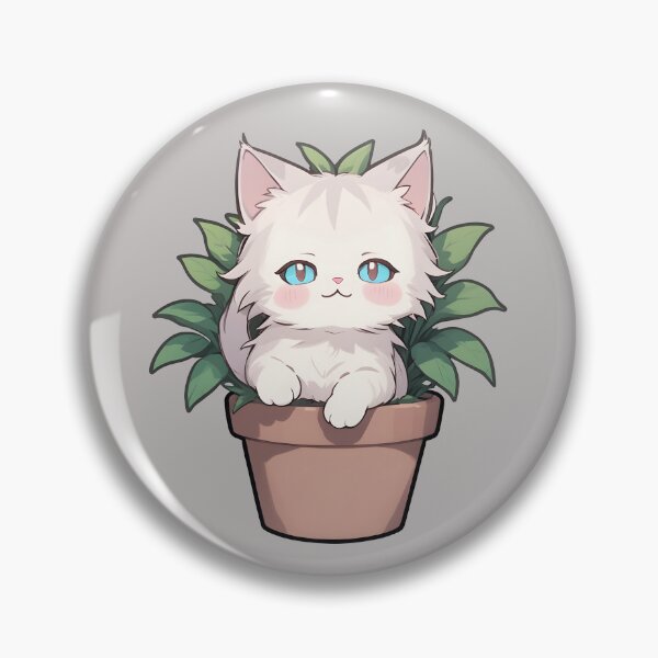 Item preview, White longhair cat in a potted plant designed and sold by CreativeNxt.
