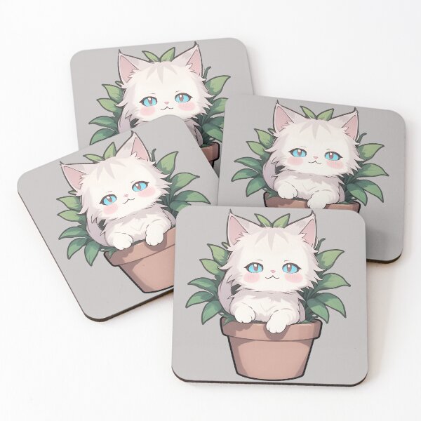 Item preview, White longhair cat in a potted plant designed and sold by CreativeNxt.