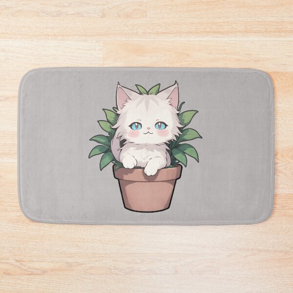 Item preview, White longhair cat in a potted plant designed and sold by CreativeNxt.