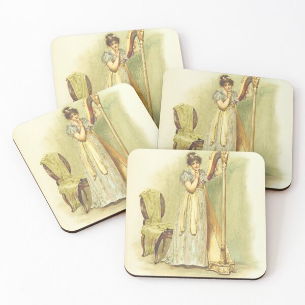 Item preview, Victorian Lady with Harp in Formal Gown Vintage Watercolor Portrait Music Lovers Gift designed and sold by ElegantTeaTime.