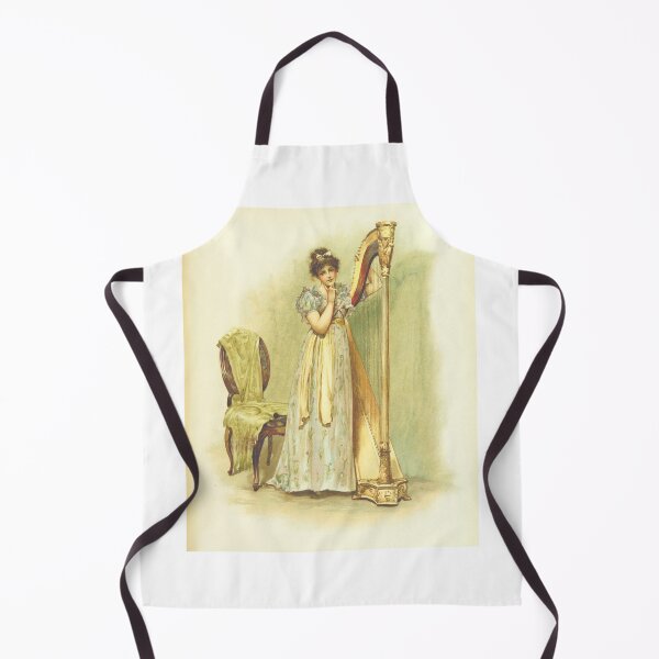 Item preview, Victorian Lady with Harp in Formal Gown Vintage Watercolor Portrait Music Lovers Gift designed and sold by ElegantTeaTime.