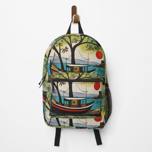 Item preview, Seaside Embrace- A Fauvist and Cubist Ode with Fishing Boats by the Orange Tree designed and sold by OlfactoART Studio.