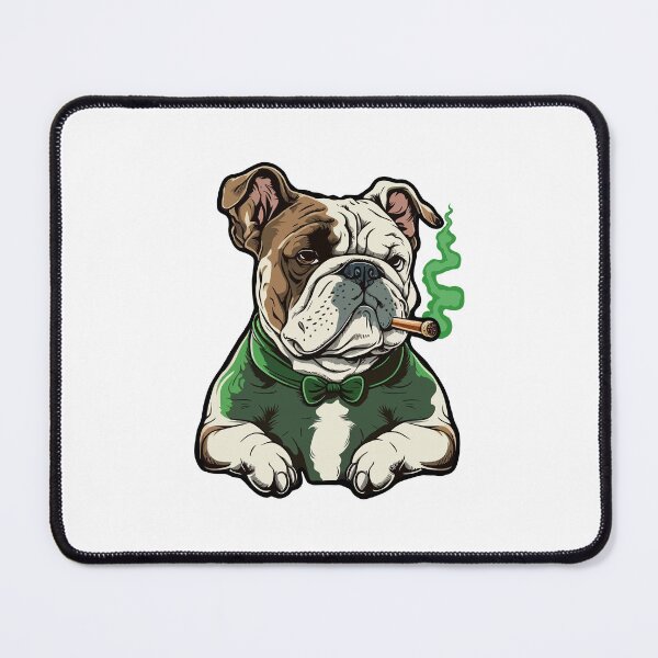 Item preview, bulldog smoking, sad dog smoking, cartoon dog smoking designed and sold by GreyStanzione1.