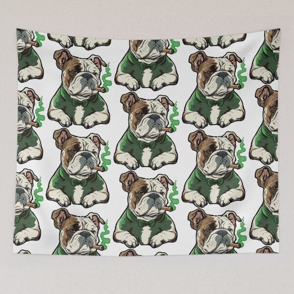Item preview, bulldog smoking, sad dog smoking, cartoon dog smoking designed and sold by GreyStanzione1.
