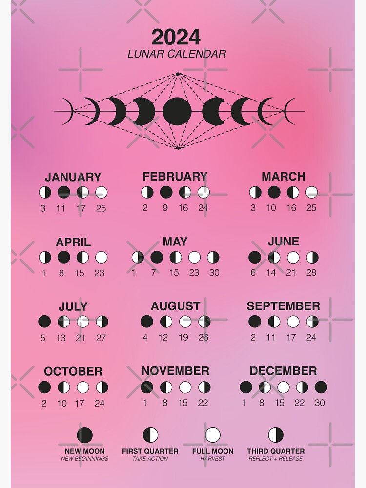 Calendrier lunaire 2024, calendrier lunaire vertical avec phases