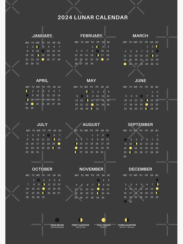 Calendrier lunaire 2024, calendrier des phases de la lune noire | Sticker