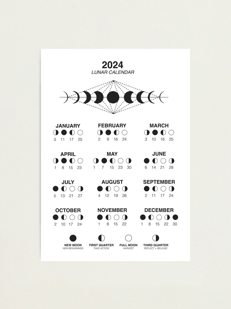 "2024 Lunar Calendar, Moon Phases 2024" Photographic Print for Sale by