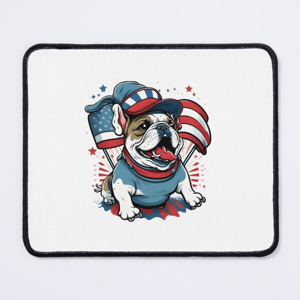 Item preview, cute bulldog us flag, cute bulldog American flag, cartoon bulldog us flag designed and sold by GreyStanzione1.